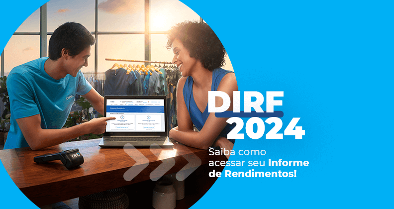 Gerente de Negócios Cielo mostra para empreendedora de loja de roupas como é fácil acessar o Informe de Rendimentos para fazer a DIRF 2024 no site Cielo