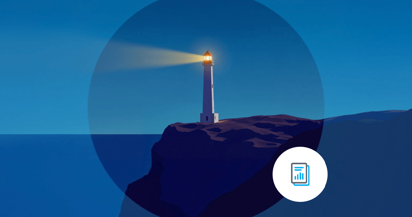 Imagem representando o produto Cielo Farol, com um farol posicionado em uma encosta defronte ao oceano, iluminando-o.
