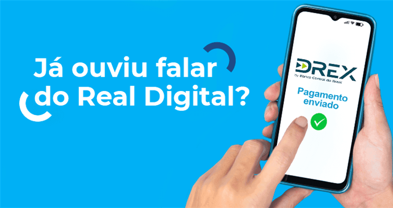 Não segurando celular com logo do Drex e abaixo está escrito: pagamento aprovado.