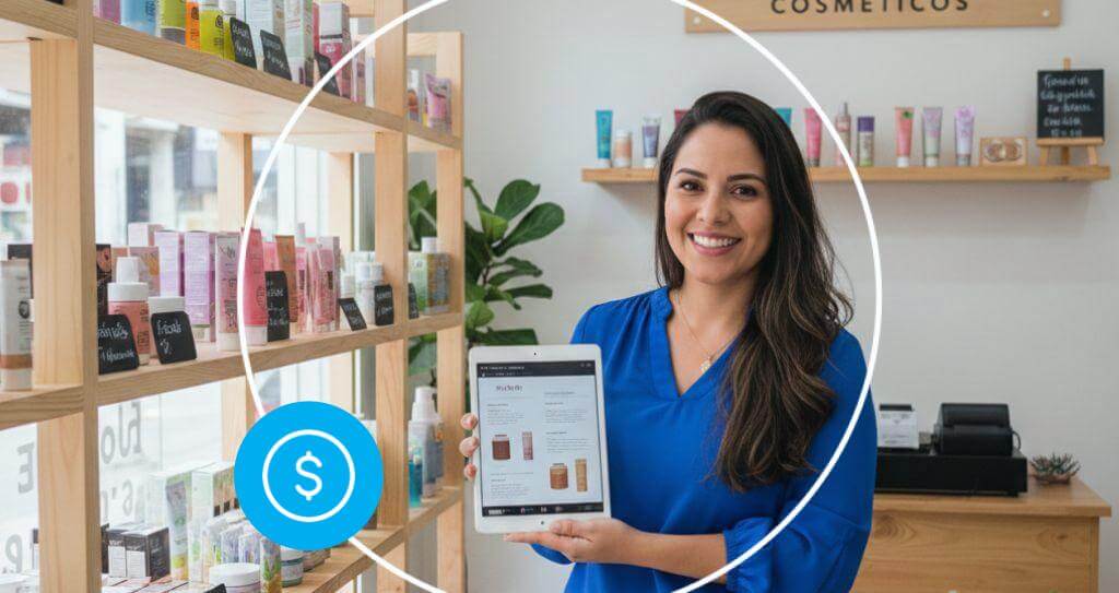 Empreendedora sorridente segurando tablet com dados sobre como abrir um negócio do zero.