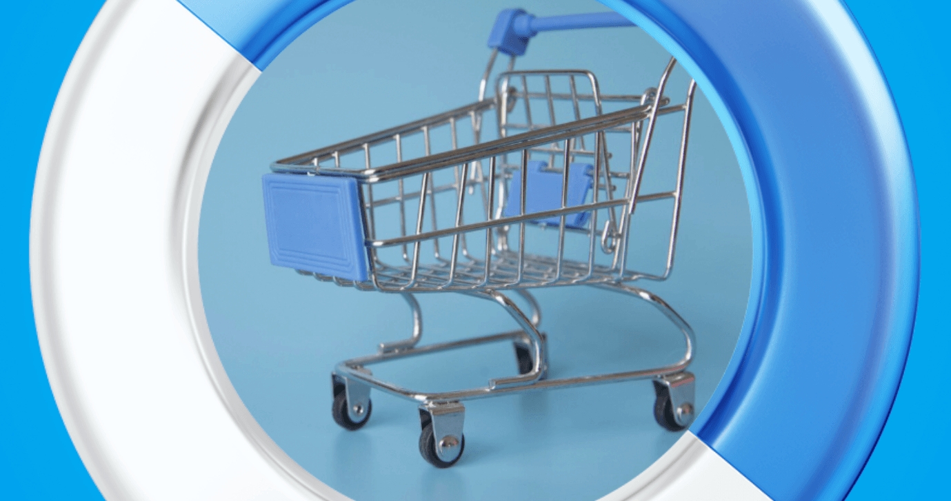 Um carrinho de compras exibido dentro de um círculo.