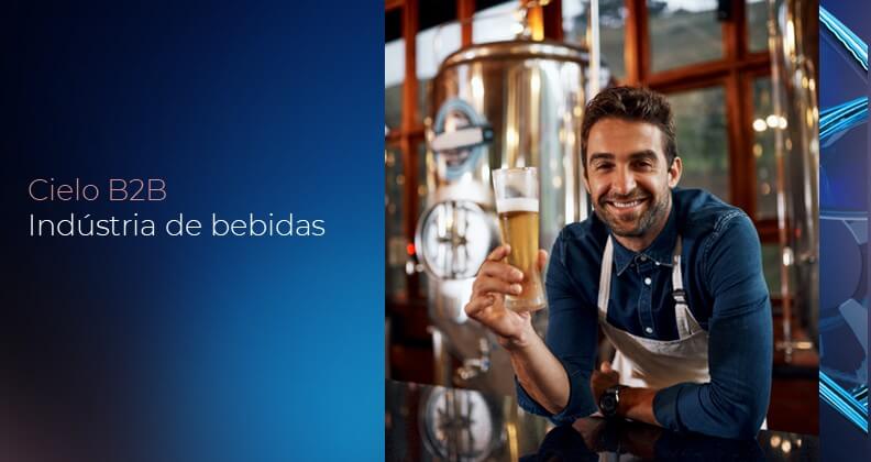 Soluções Cielo B2B para a indústria de bebidas: profissional em cervejaria industrial durante processo de produção, representando pagamentos B2B, gestão financeira e eficiência operacional.